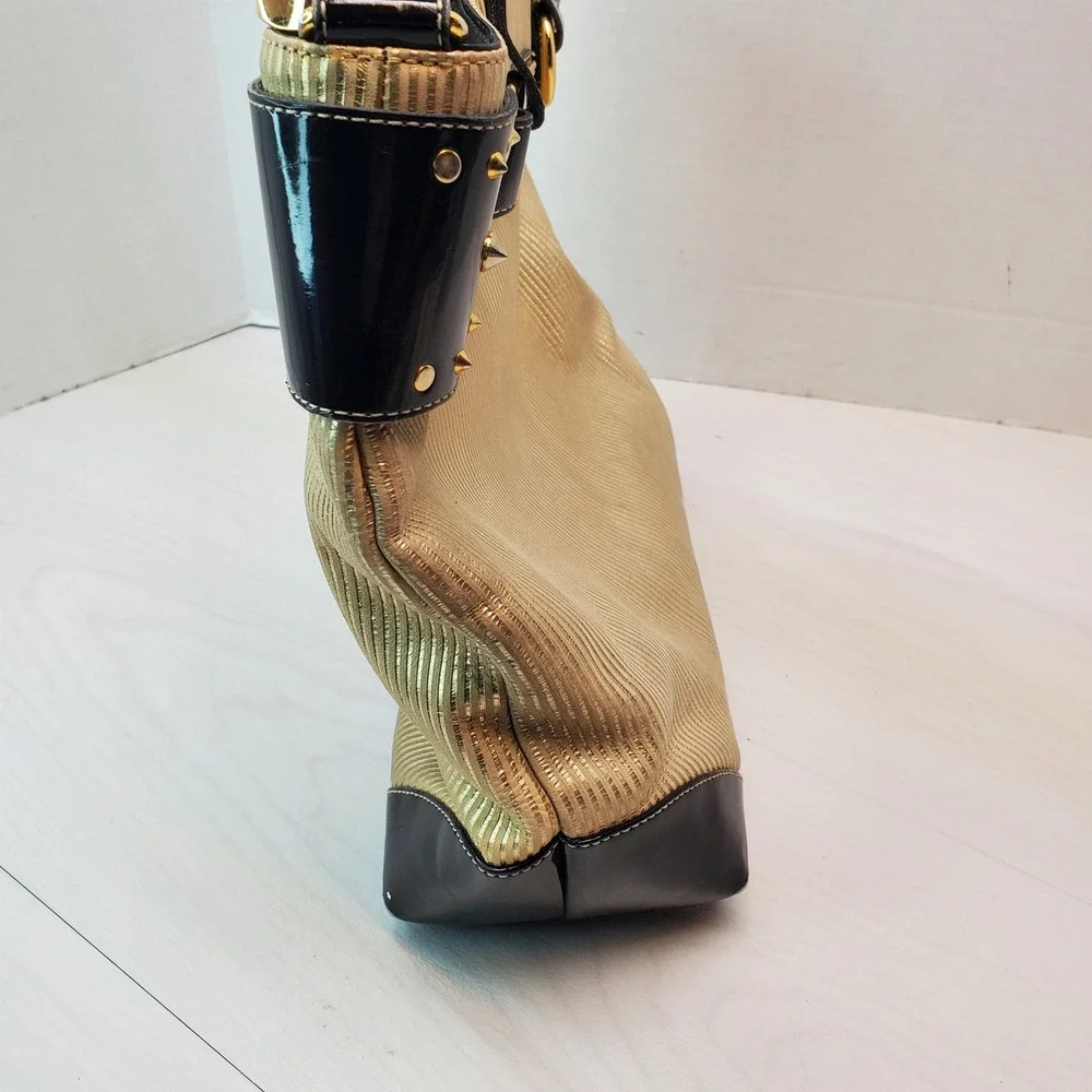 Carmen Steffens Leather Gold Striped Purse Black Leather‎ Accents